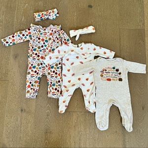 Set of 3 adorable autumn outfits in great condition! Matching headbands included